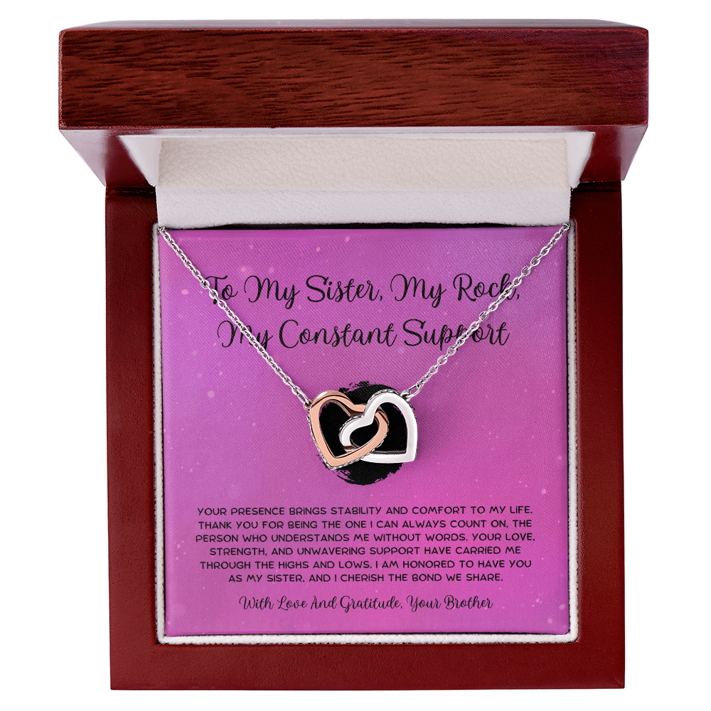 To My Sister, My Rock, My Constant Support - From Brother To Sister Interlocking Hearts Necklace