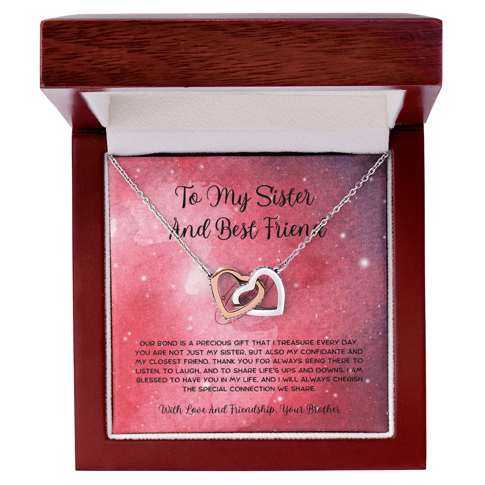 To My Sister And Best Friend - From Brother To Sister Interlocking Hearts Necklace