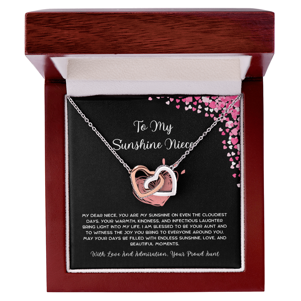 To My Sunshine Niece - From Aunt to Niece Interlocking Hearts Necklace