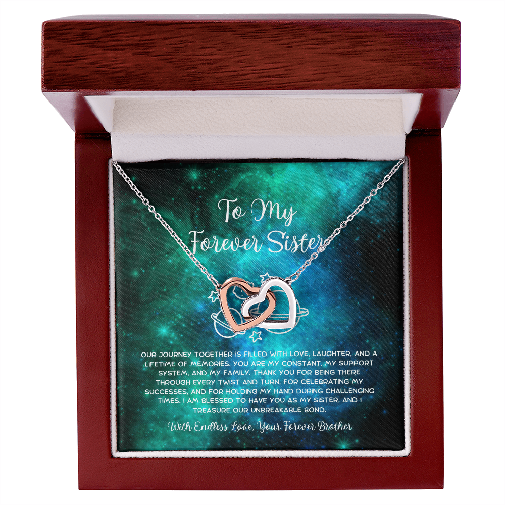 To My Forever Sister - From Brother To Sister Interlocking Hearts Necklace