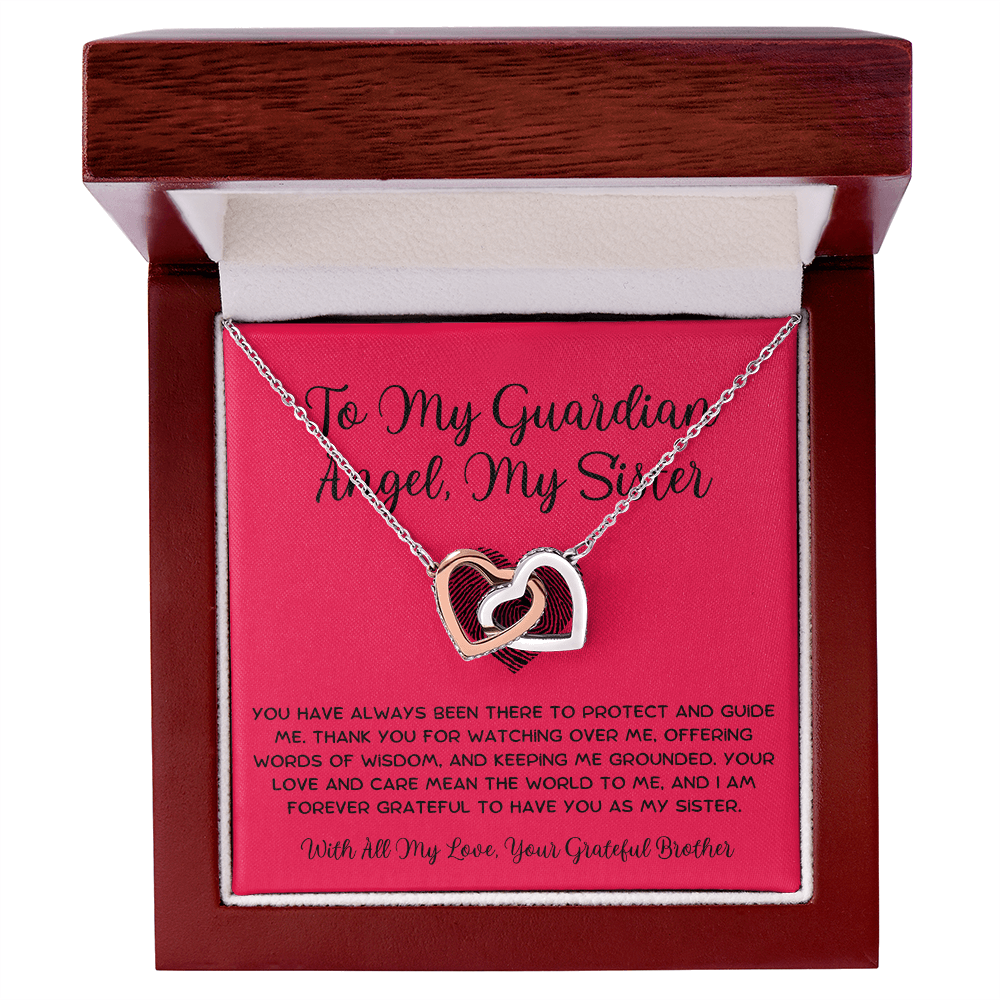To My Guardian Angel, My Sister - From Brother To Sister Interlocking Hearts Necklace