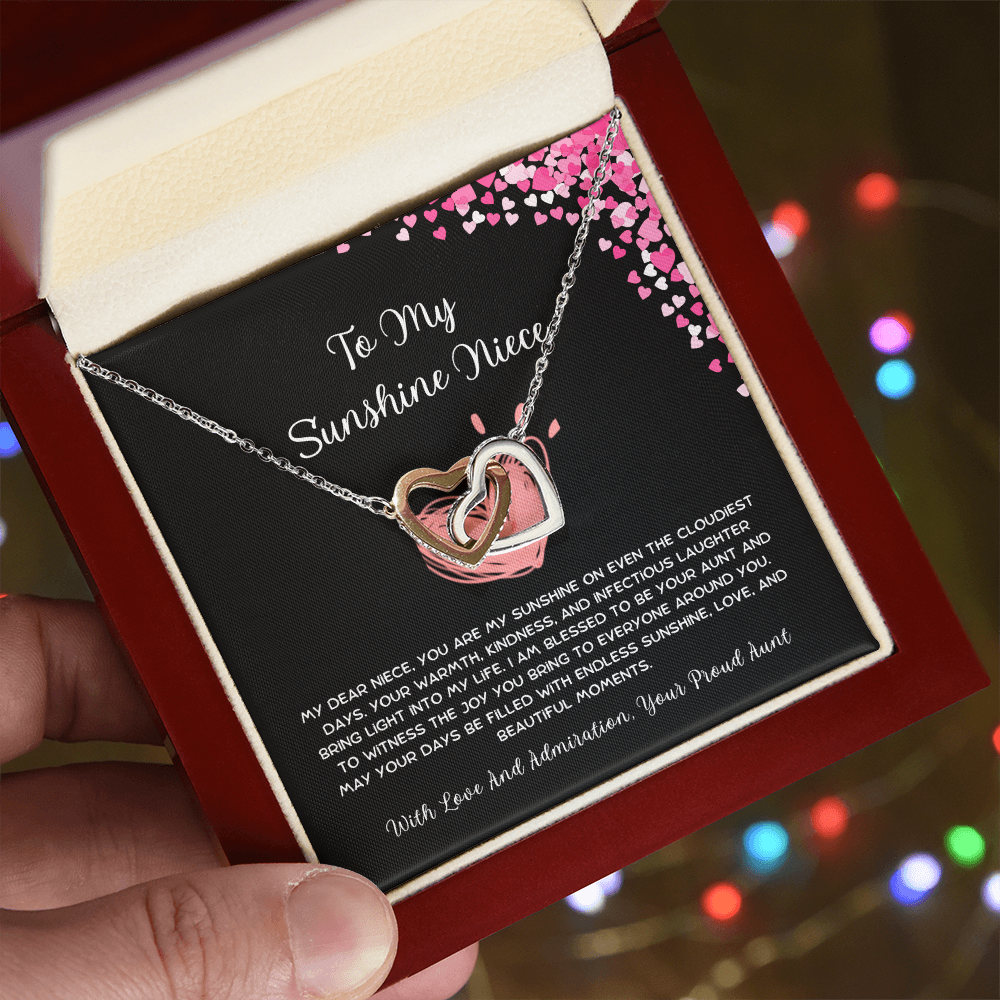 To My Sunshine Niece - From Aunt to Niece Interlocking Hearts Necklace