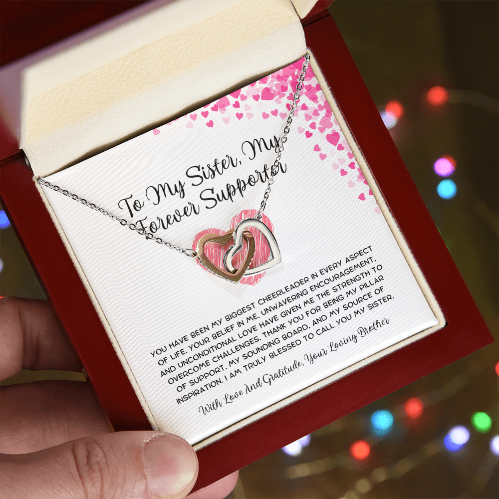 To My Sister, My Forever Supporter - From Brother To Sister Interlocking Hearts Necklace