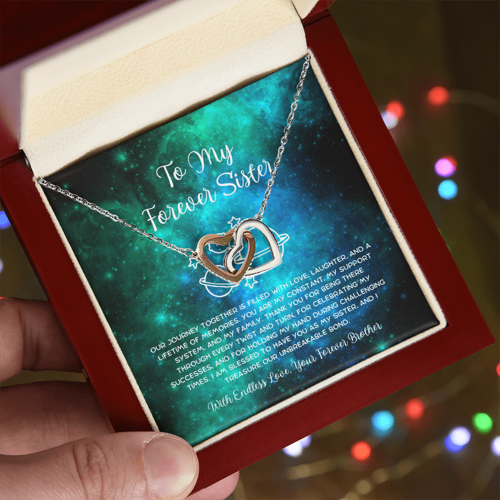To My Forever Sister - From Brother To Sister Interlocking Hearts Necklace