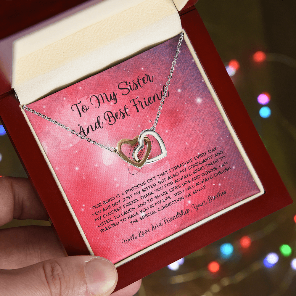 To My Sister And Best Friend - From Brother To Sister Interlocking Hearts Necklace