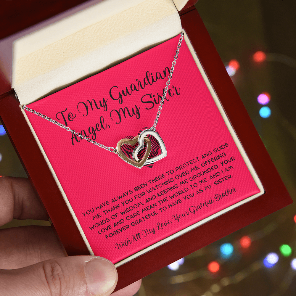 To My Guardian Angel, My Sister - From Brother To Sister Interlocking Hearts Necklace