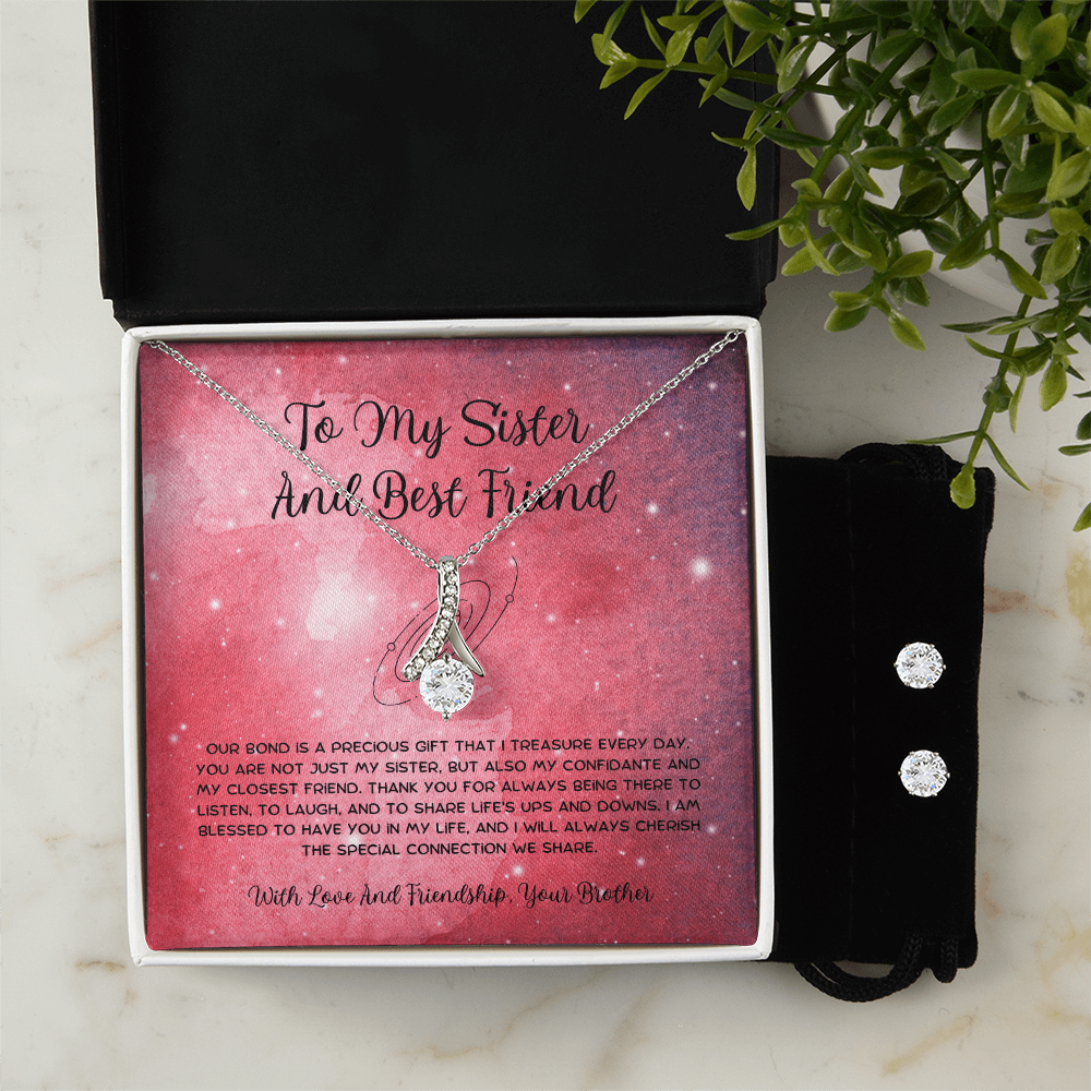 To My Sister And Best Friend - From Brother To Sister Alluring Beauty Necklace With Earrings
