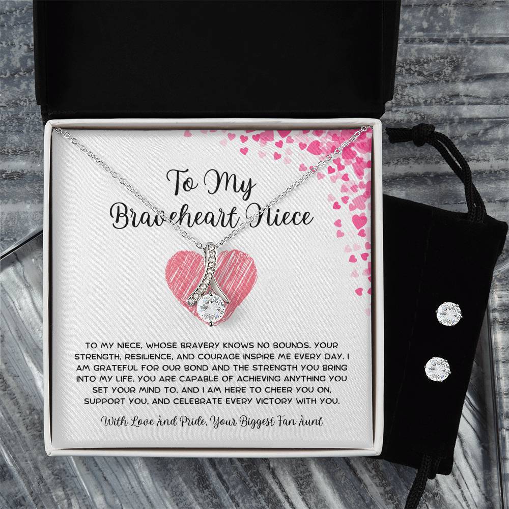 To My Braveheart Niece - From Aunt to Niece Alluring Beauty Necklace  With Earrings