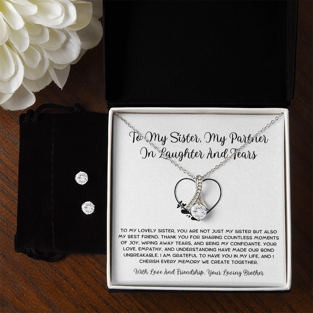 To My Sister, My Partner ln Laughter And Tears - From Brother To Sister Alluring Beauty Necklace With Earrings