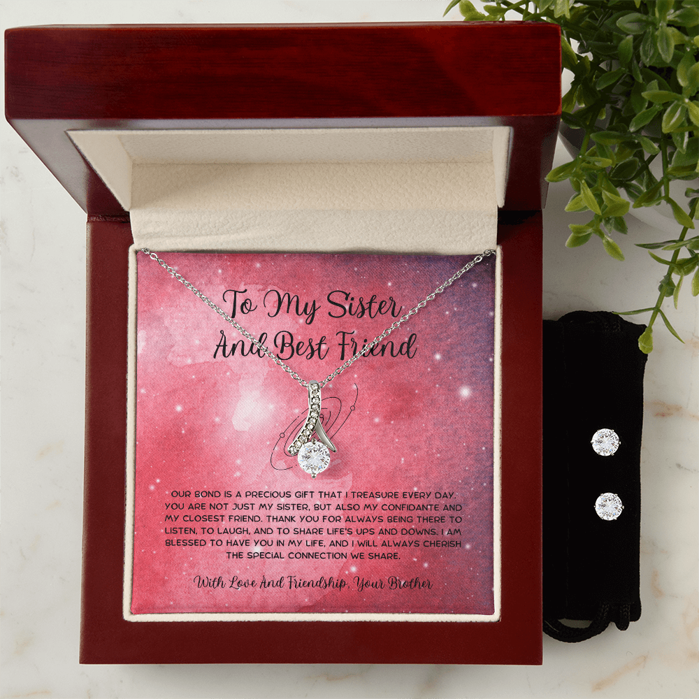 To My Sister And Best Friend - From Brother To Sister Alluring Beauty Necklace With Earrings