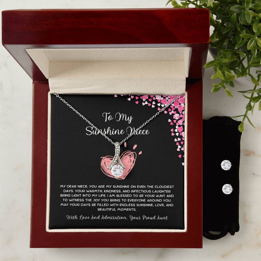 To My Sunshine Niece - From Aunt to Niece Alluring Beauty Necklace  With Earrings