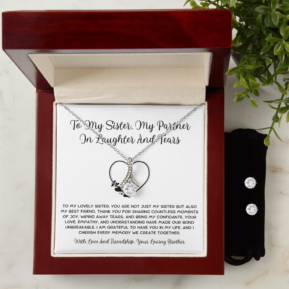 To My Sister, My Partner ln Laughter And Tears - From Brother To Sister Alluring Beauty Necklace With Earrings