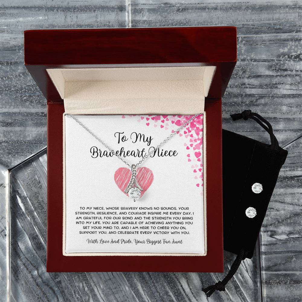 To My Braveheart Niece - From Aunt to Niece Alluring Beauty Necklace  With Earrings