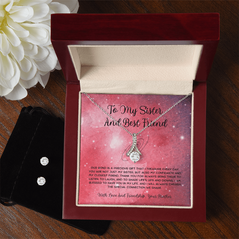 To My Sister And Best Friend - From Brother To Sister Alluring Beauty Necklace With Earrings