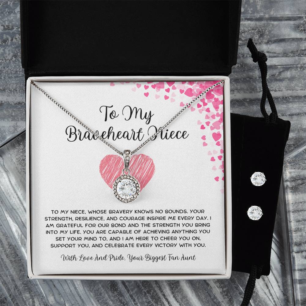 To My Braveheart Niece - From Aunt to Niece Eternal Hope Necklace With Earrings