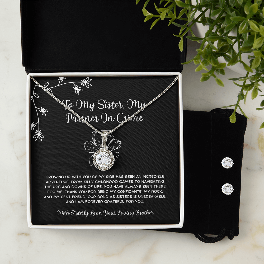 To My Sister, My Partner In Crime - From Brother To Sister Eternal Hope Necklace With Earrings