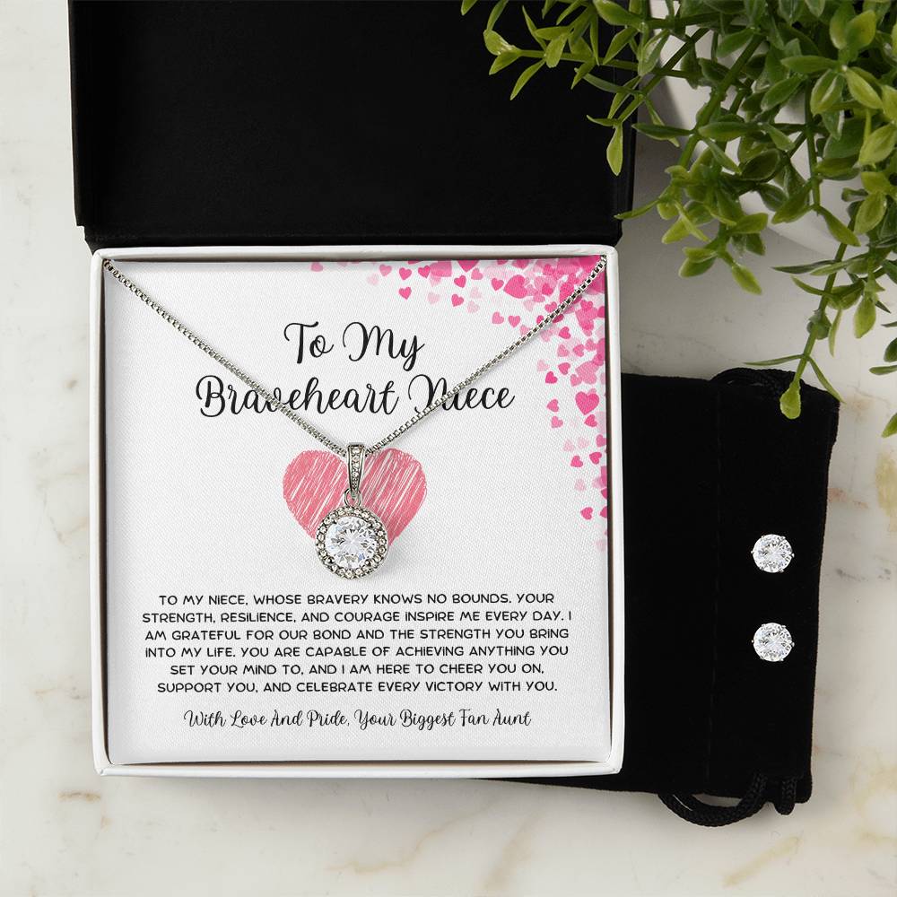 To My Braveheart Niece - From Aunt to Niece Eternal Hope Necklace With Earrings