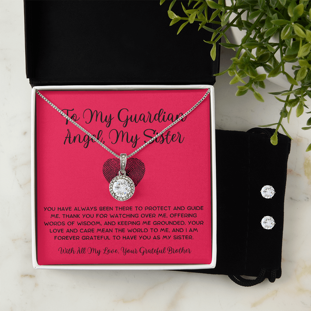 To My Guardian Angel, My Sister - From Brother To Sister Eternal Hope Necklace With Earrings