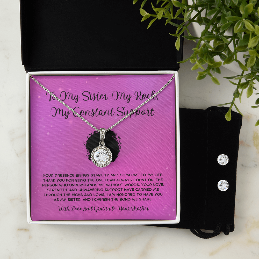 To My Sister, My Rock, My Constant Support - From Brother To Sister Eternal Hope Necklace With Earrings