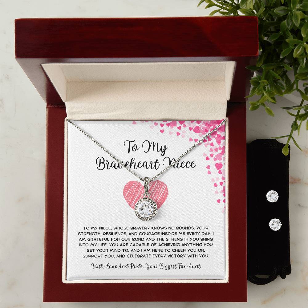 To My Braveheart Niece - From Aunt to Niece Eternal Hope Necklace With Earrings