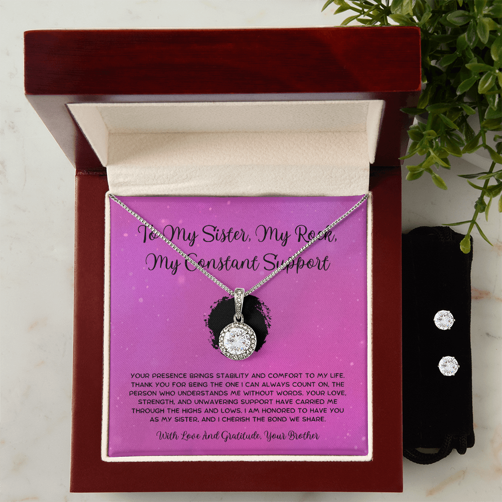 To My Sister, My Rock, My Constant Support - From Brother To Sister Eternal Hope Necklace With Earrings