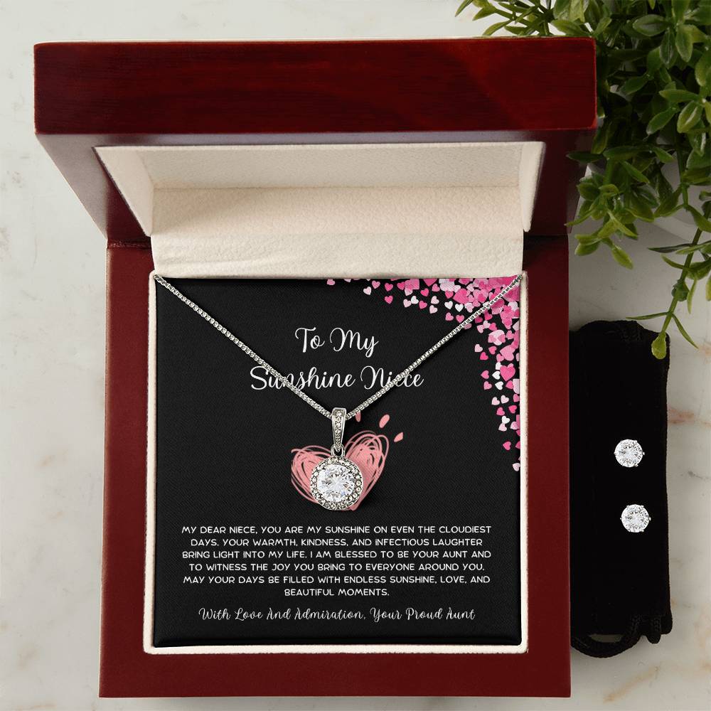 To My Sunshine Niece - From Aunt to Niece Eternal Hope Necklace With Earrings
