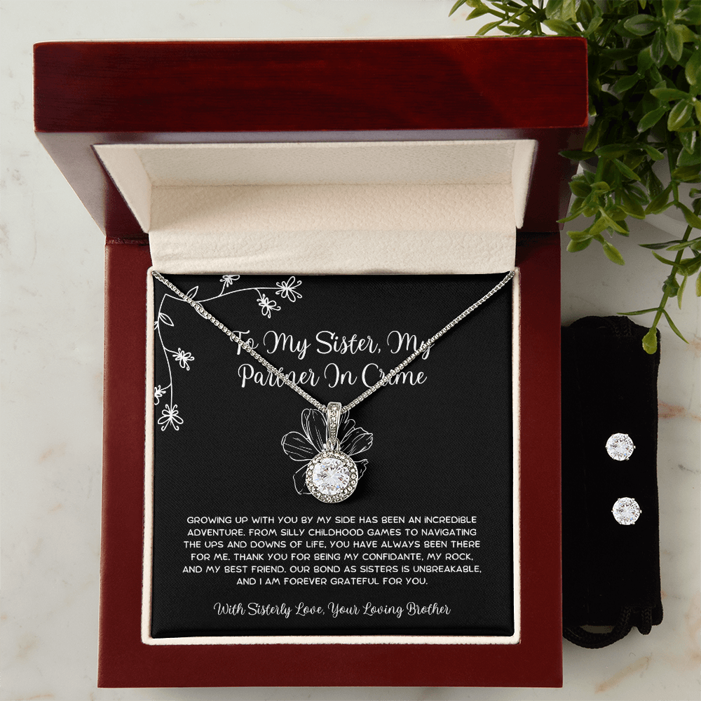 To My Sister, My Partner In Crime - From Brother To Sister Eternal Hope Necklace With Earrings