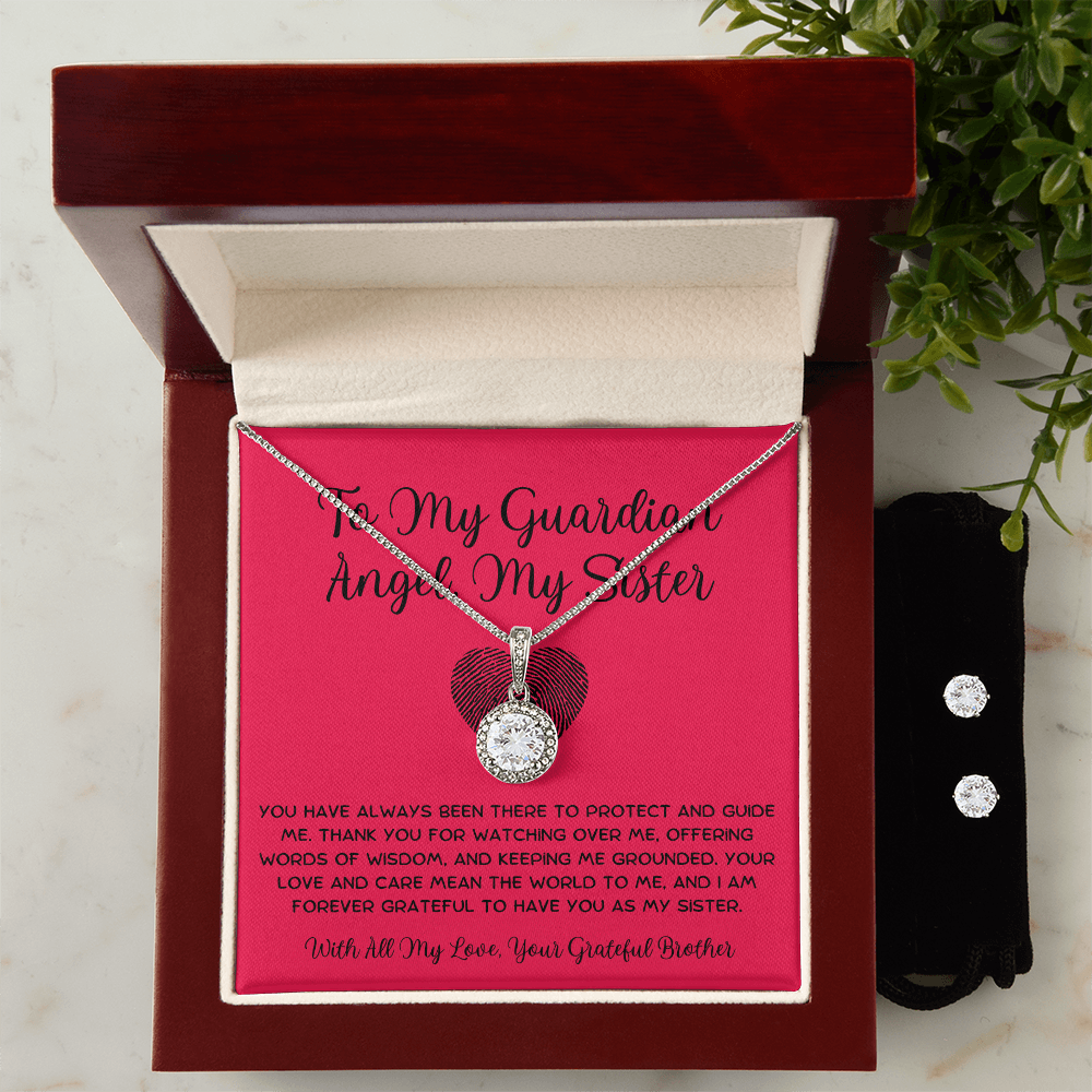 To My Guardian Angel, My Sister - From Brother To Sister Eternal Hope Necklace With Earrings