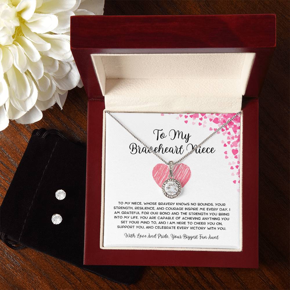 To My Braveheart Niece - From Aunt to Niece Eternal Hope Necklace With Earrings