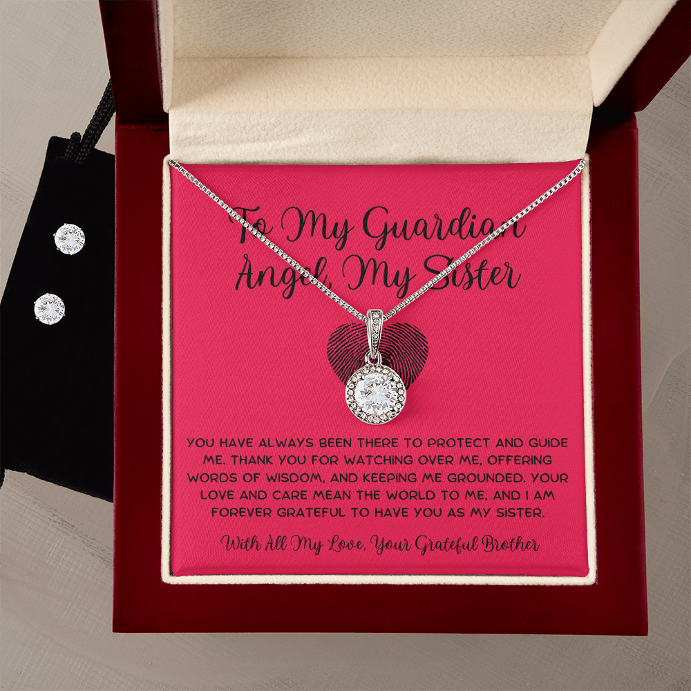 To My Guardian Angel, My Sister - From Brother To Sister Eternal Hope Necklace With Earrings