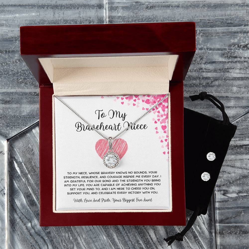 To My Braveheart Niece - From Aunt to Niece Eternal Hope Necklace With Earrings