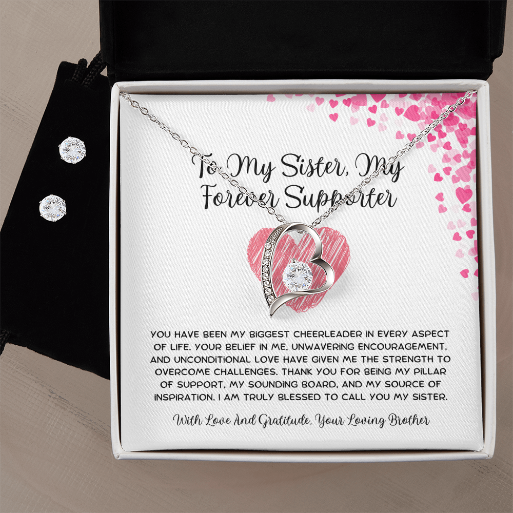 To My Sister, My Forever Supporter - From Brother To Sister Forever Love Necklace With Earrings