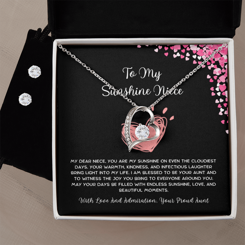 To My Sunshine Niece - From Aunt to Niece  Forever Love Necklace With Earrings
