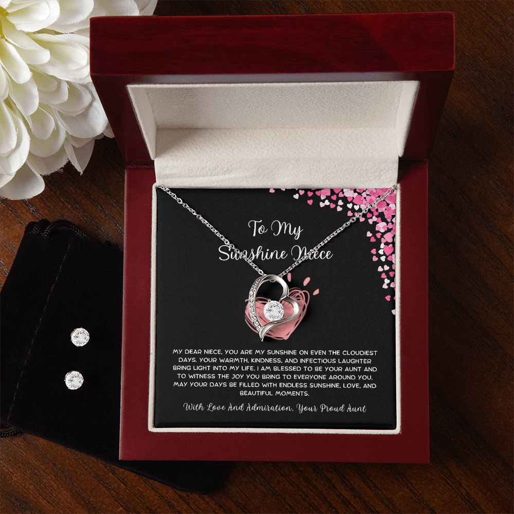 To My Sunshine Niece - From Aunt to Niece  Forever Love Necklace With Earrings