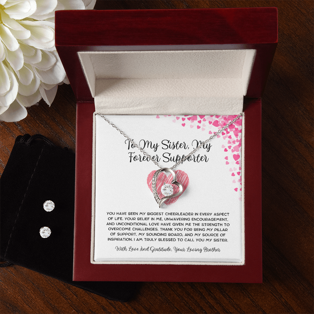 To My Sister, My Forever Supporter - From Brother To Sister Forever Love Necklace With Earrings