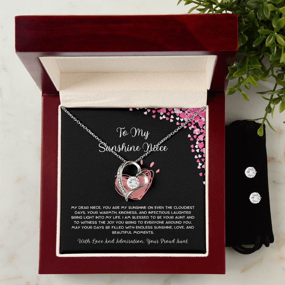 To My Sunshine Niece - From Aunt to Niece  Forever Love Necklace With Earrings