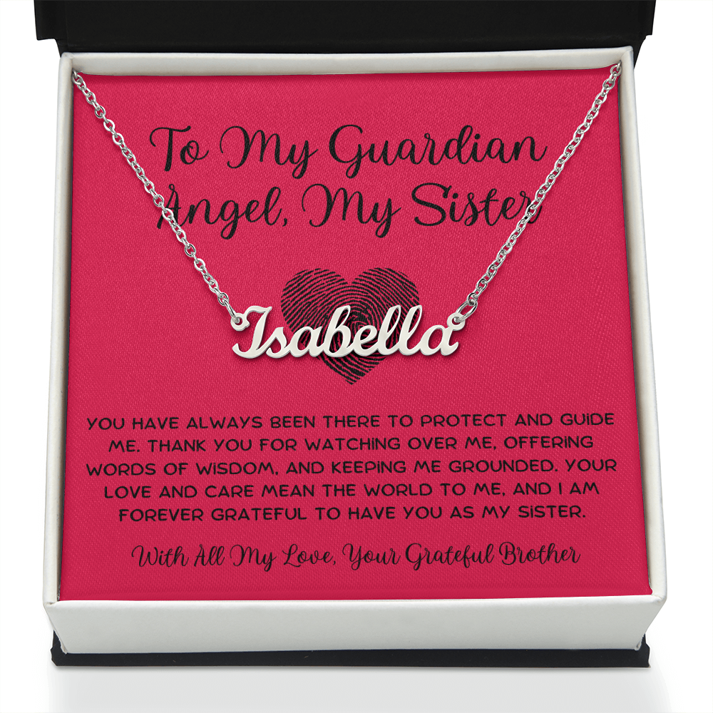 To My Guardian Angel, My Sister - From Brother To Sister Custom Name Necklace