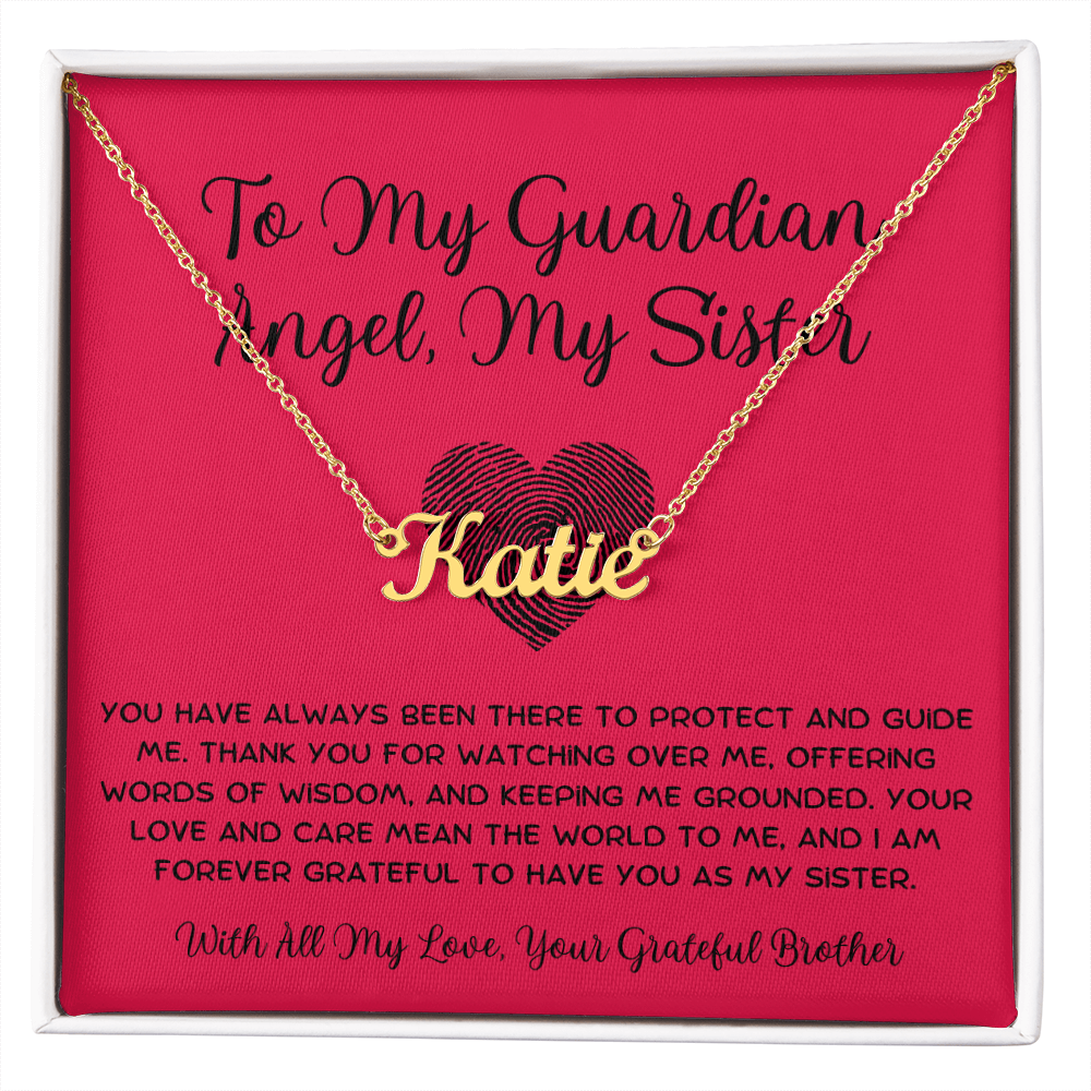 To My Guardian Angel, My Sister - From Brother To Sister Custom Name Necklace