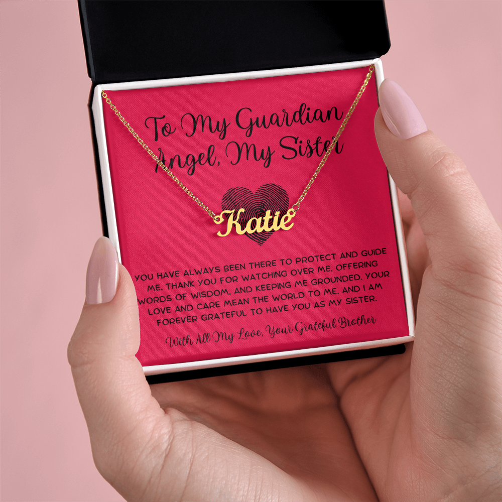 To My Guardian Angel, My Sister - From Brother To Sister Custom Name Necklace