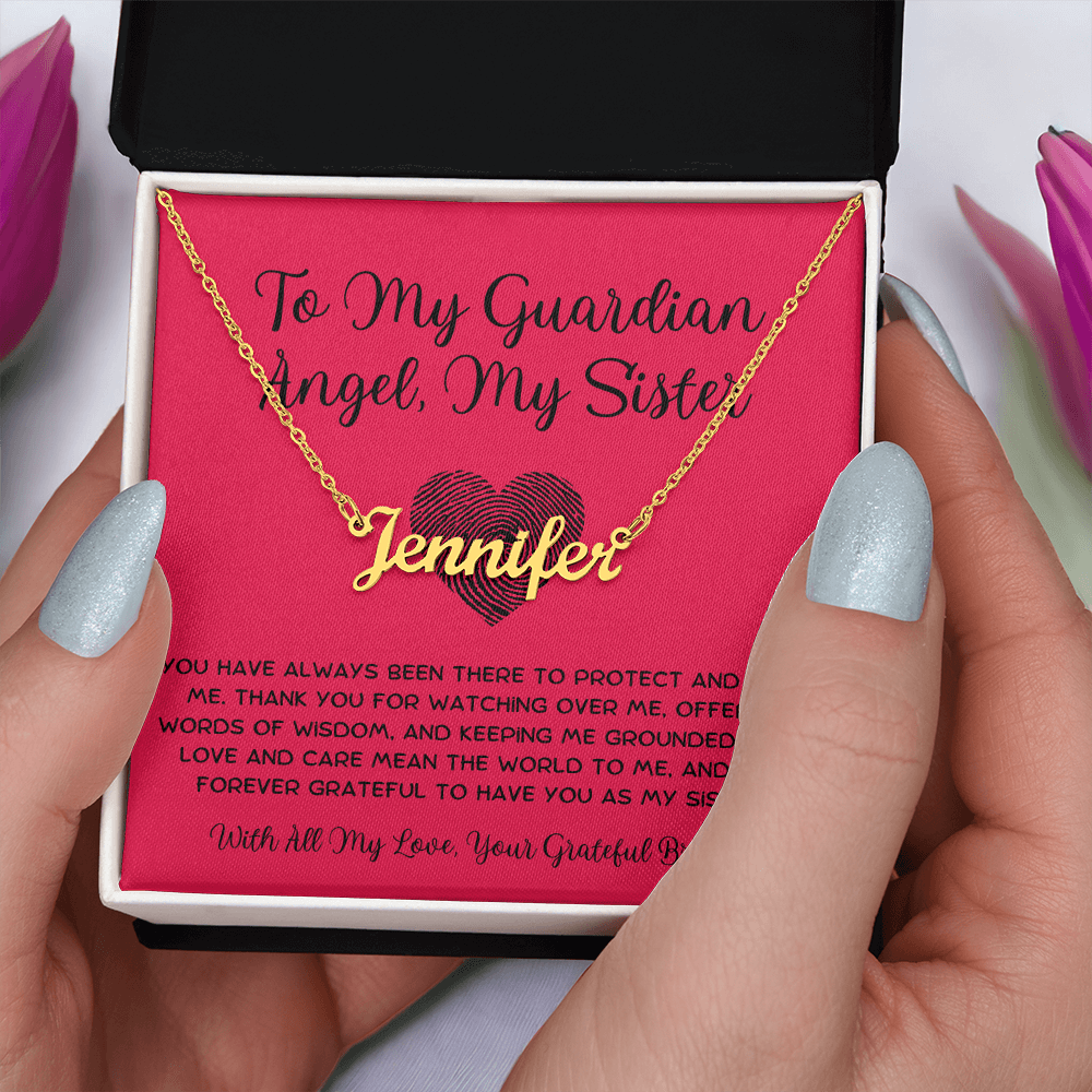 To My Guardian Angel, My Sister - From Brother To Sister Custom Name Necklace