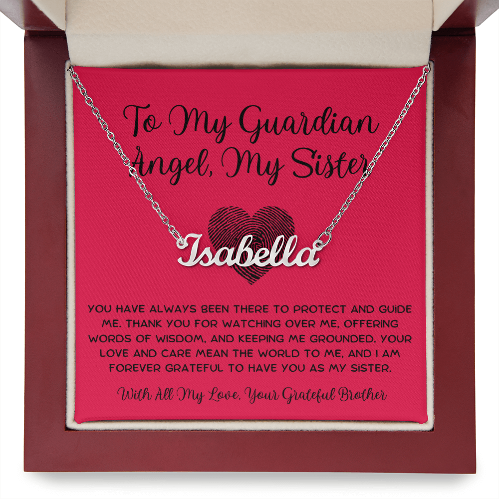 To My Guardian Angel, My Sister - From Brother To Sister Custom Name Necklace