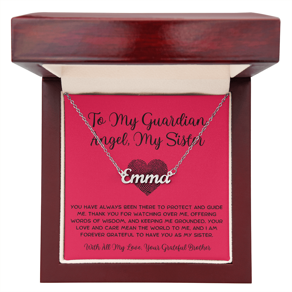 To My Guardian Angel, My Sister - From Brother To Sister Custom Name Necklace