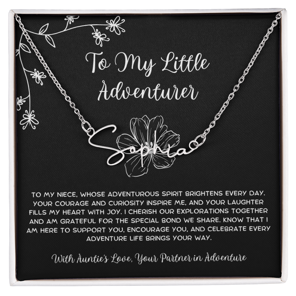 To My Little Adventurer - From Aunt to Niece Signature Name Necklace