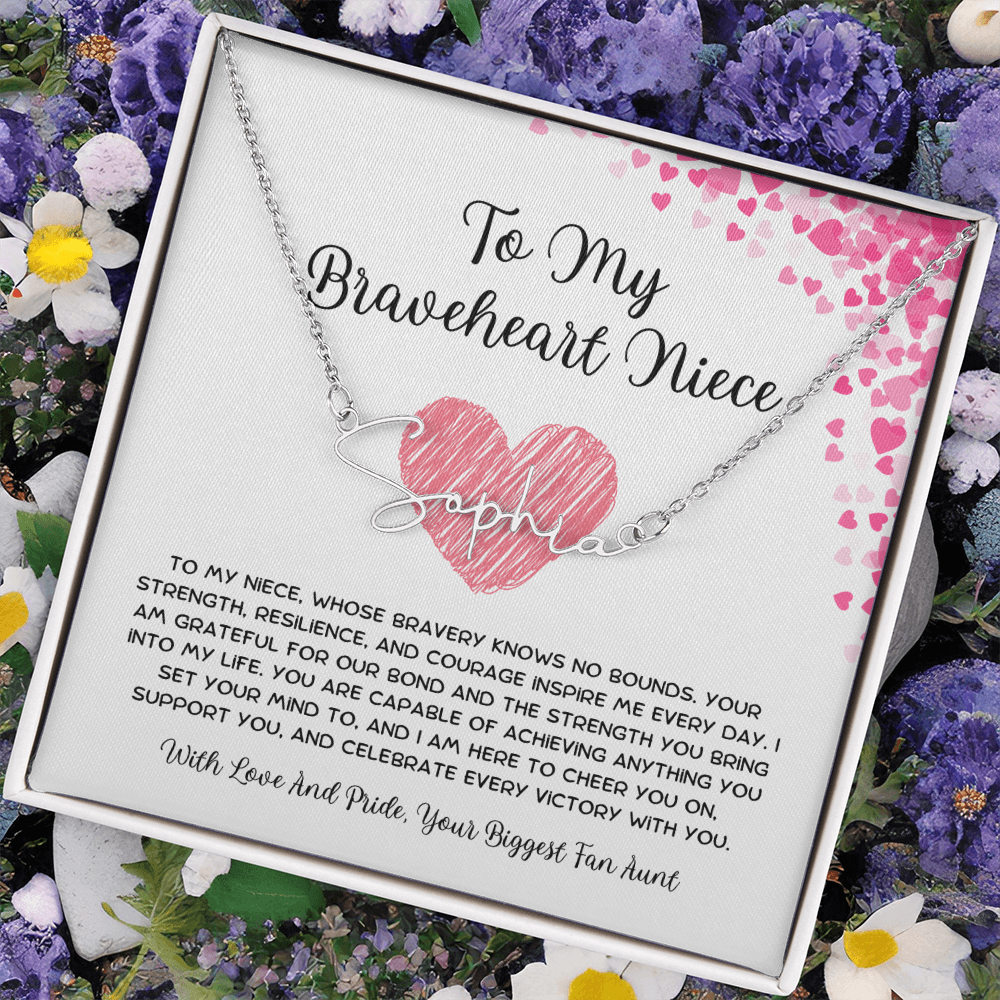 To My Braveheart Niece - From Aunt to Niece Signature Name Necklace