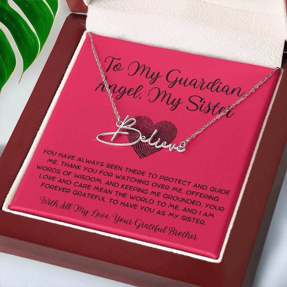 To My Guardian Angel, My Sister - From Brother To Sister Signature Name Necklace