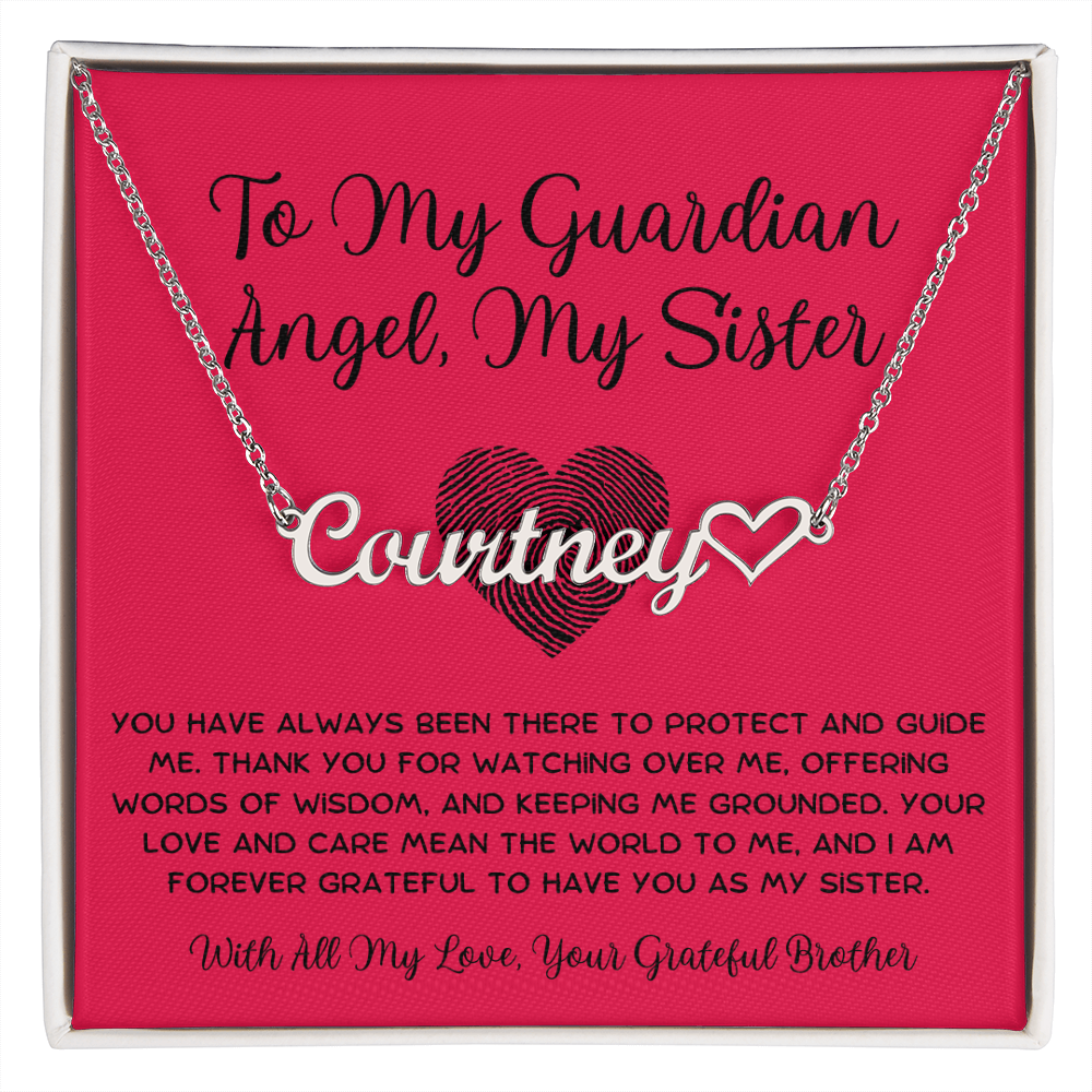 To My Guardian Angel, My Sister - From Brother To Sister Heart Name Necklace