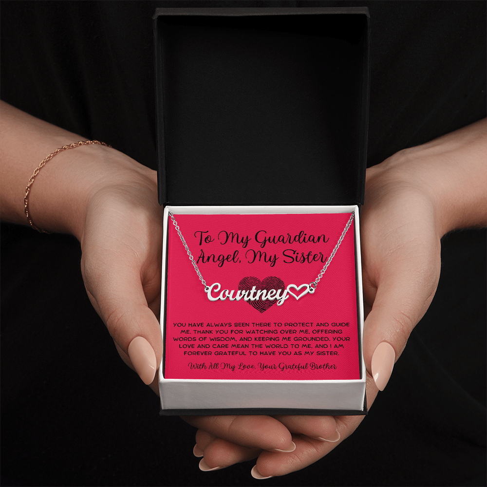 To My Guardian Angel, My Sister - From Brother To Sister Heart Name Necklace