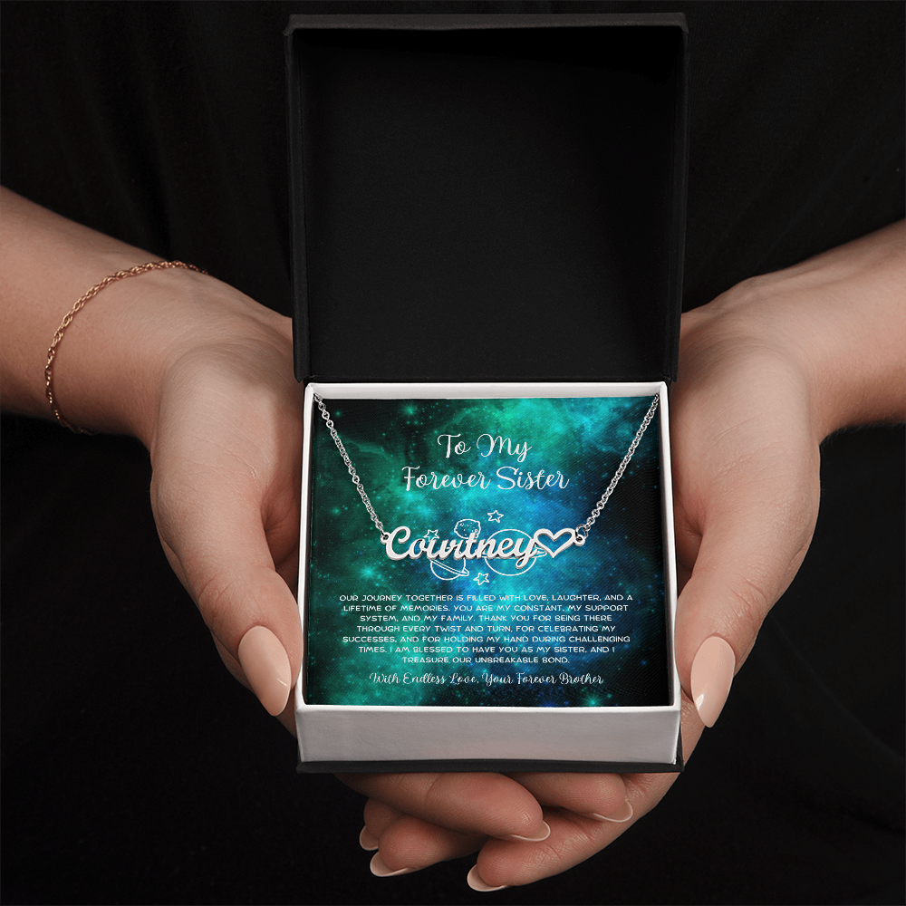 To My Forever Sister - From Brother To Sister Heart Name Necklace