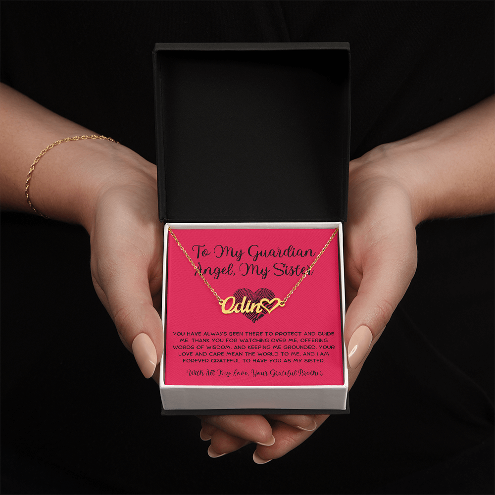 To My Guardian Angel, My Sister - From Brother To Sister Heart Name Necklace