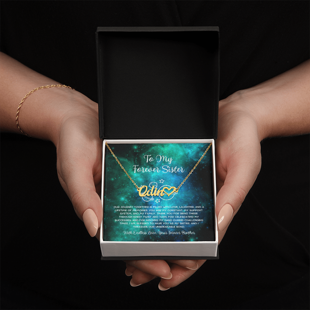 To My Forever Sister - From Brother To Sister Heart Name Necklace